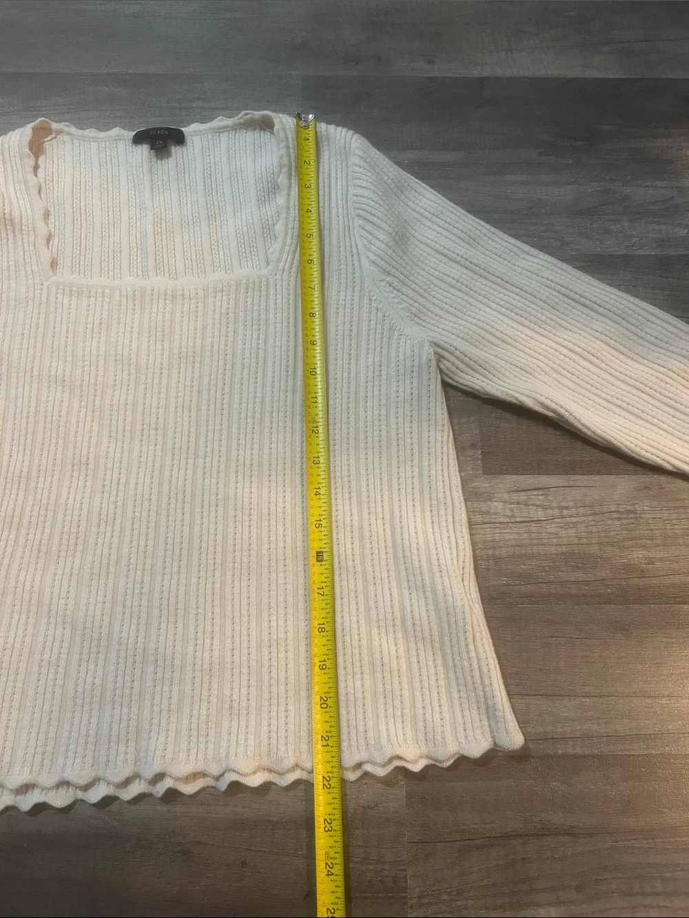 J. Crew Women’s Sweater Cream Ribbed Square-Neck 100% Merino Wool Size 2XL